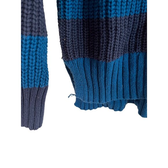 Time & Tru Blue Green Striped Knit Sweater Women's Size M Crewneck Top - Picture 3 of 4